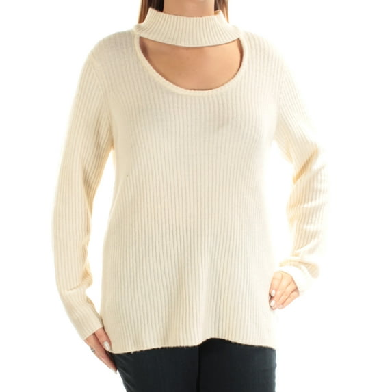 KENSIE Womens Ivory Cut Out Long Sleeve Crew Neck Sweater L