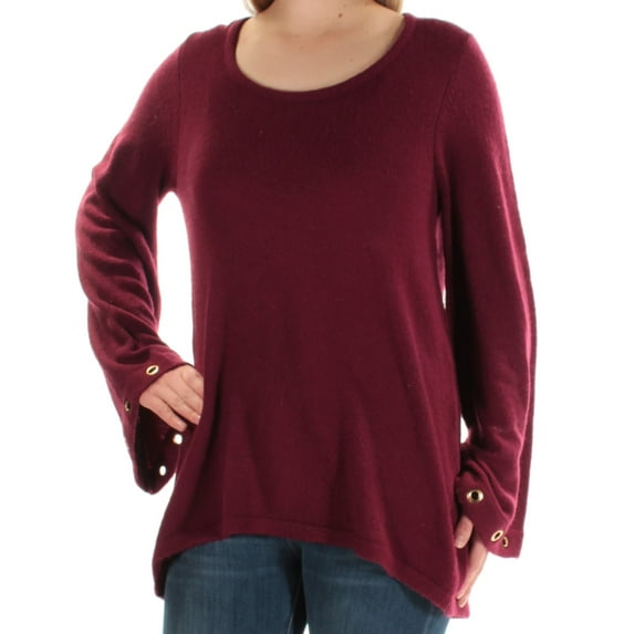 KENSIE Womens Maroon Eyelet Bell Sleeve Scoop Neck Sweater M