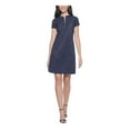 thumbnail image 1 of KENSIE Womens Navy Zippered Pocketed Short Sleeve Round Neck Above The Knee Party Shift Dress 4, 1 of 2