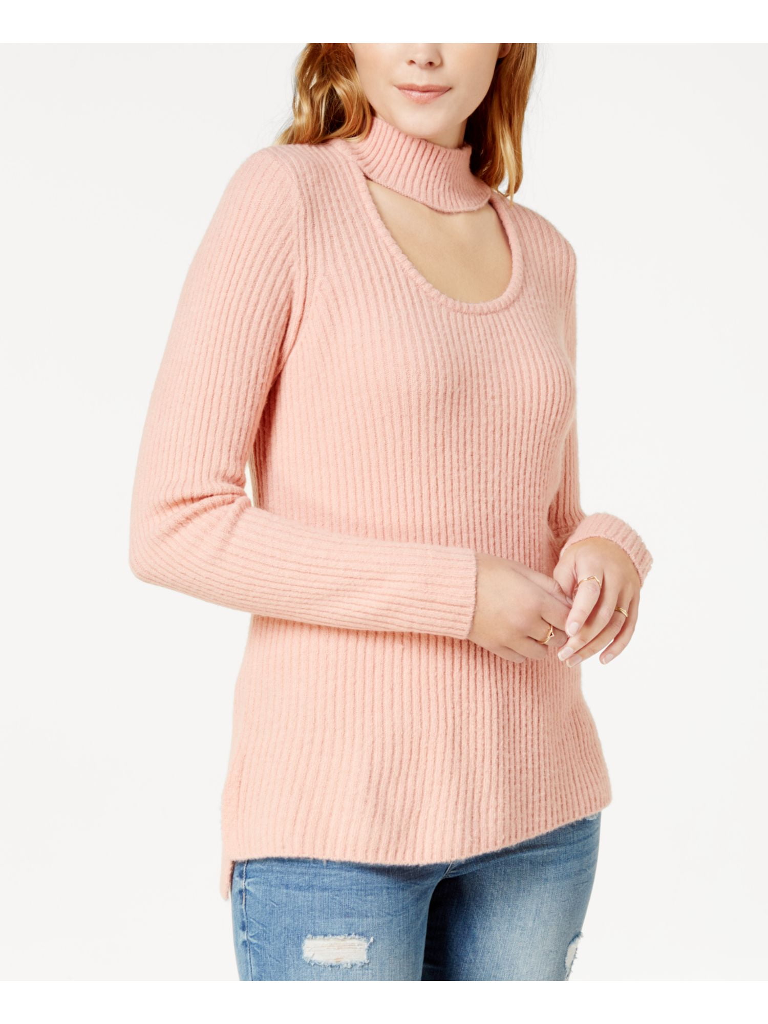 KENSIE Womens Pink Ribbed knit Choker Long Sleeve Scoop Neck Sweater XL Walmart