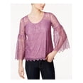 thumbnail image 1 of KENSIE Womens Purple Lace Lantern-sleeve Scoop Neck Casual Top L, 1 of 2