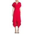 thumbnail image 1 of KENSIE Womens Red Ruched Gathered Shark Bite Hemline Flutter Sleeve Split Midi Wear To Work Hi-Lo Dress 10, 1 of 2