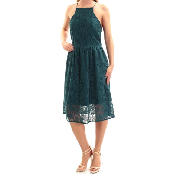 KENSIE Womens Teal Lace Sleeveless Halter Fit   Flare Dress XL