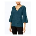 thumbnail image 1 of KENSIE Womens Teal Textured Bell Sleeve Jewel Neck Top S, 1 of 3