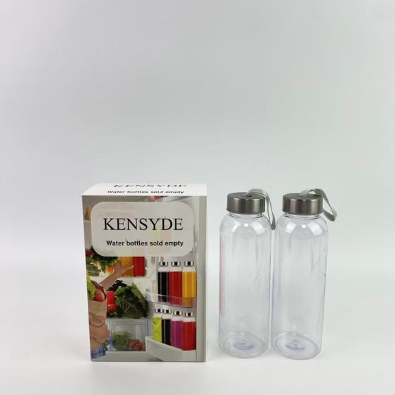 KENSYDE Water bottles sold empty, 16oz Clear plastic Bottles with Stainless Steel Lids, Reusable plastic Drink Bottles with Caps, Juice Bottles