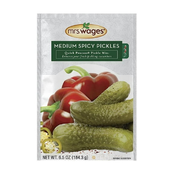 Mrs. Wages Medium Spicy Pickles Quick Process Mix | Quick and Easy | Simple-to-Use | Flavorful Spice | Easy Way to Make Whole Pickles | 6.5 oz Packet