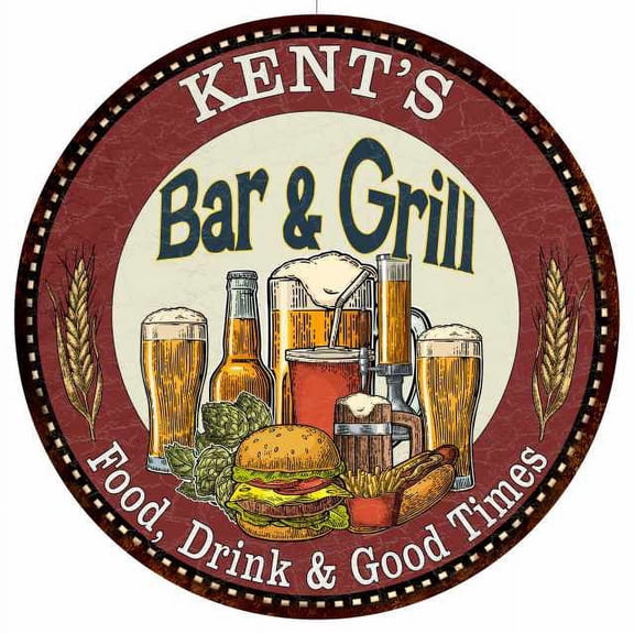 KENT'S Bar and Grill 14" Round Metal Sign Kitchen Wall Decor 100140020078