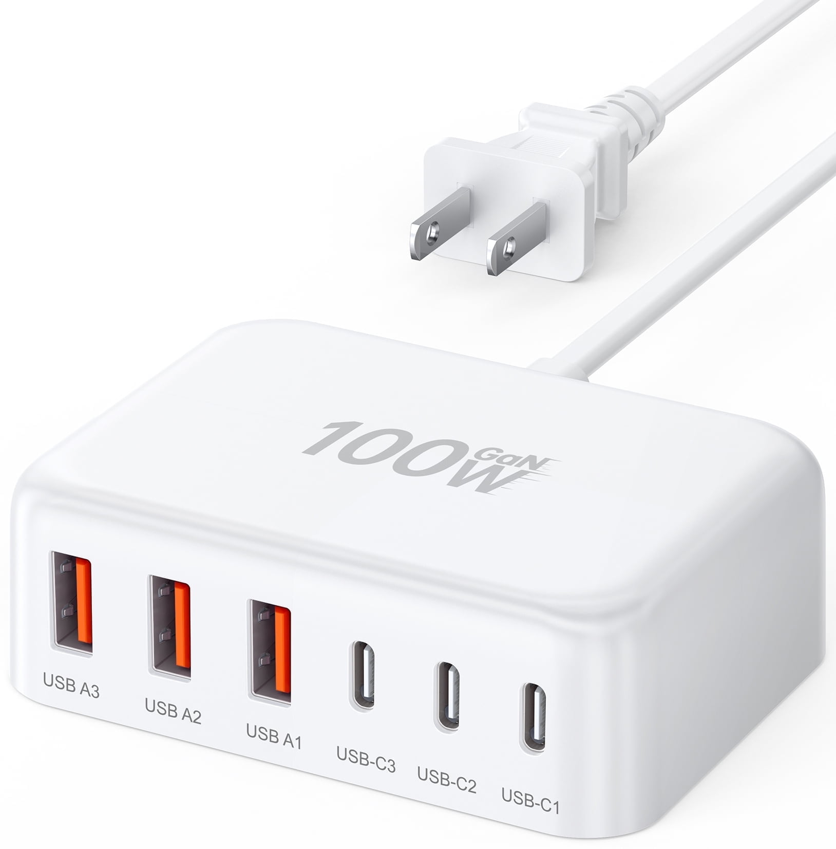 KENUBI USB C Fast Charger 100W GaN 6-Port Type Docking Station, White