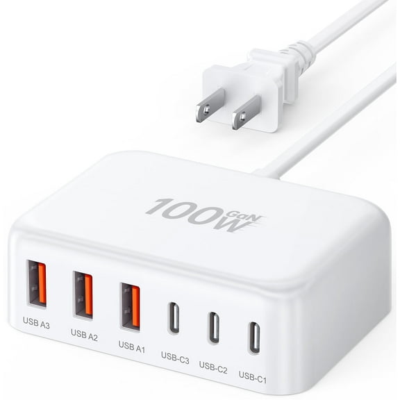 KENUBI 100W USB-C Fast Charger Docking Station with 6 Ports, White