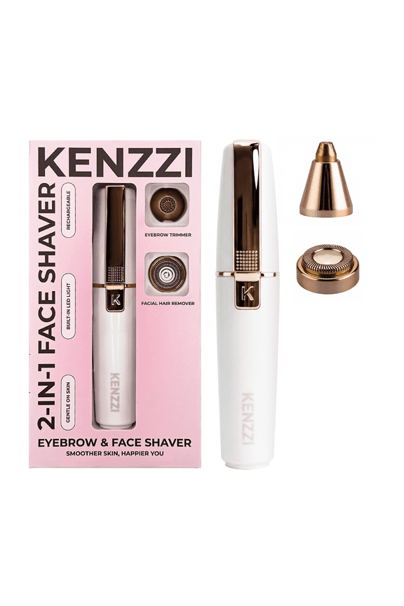 2-in-1 Rechargeable Womens Face Electric Shaver and Facial Hair Remover with Eyebrow Trimmer, White and Rose Gold