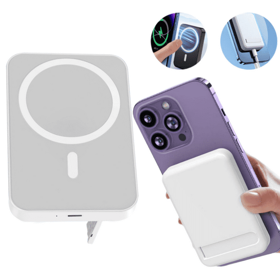 KEPEAK 5000mAh Magnetic Portable Charger, Wireless Battery Pack, MagSafe-Compatible with iPhone 15/15 Plus/15 Pro/15 Pro Max, iPhone 14/13/12 Series and More, White