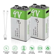 KEPEAK 9V Rechargeable Battery Pack,2-Pack 650mAh Li-ion USB Battery with Micro USB Port