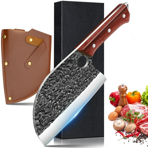 KEPEAK Hand Forged Cleaver Knife Bone Cutting High Carbon Steel Butcher Knife Full Tang Chef Knife for Kitchen or Restaurant