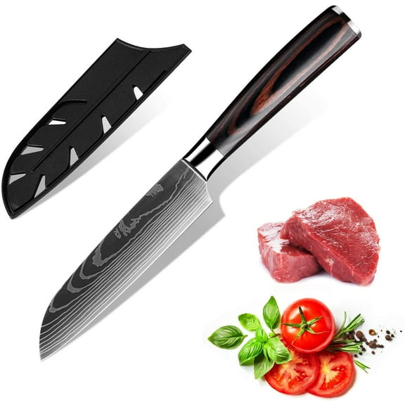 KEPEAK Santoku Knife 5 Inch Kitchen Chopping Knives for Vegetable Fruit Cutting Slicing High Carbon Steel Pakkawood Handle