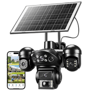 KEPEAK Triple Lens AOV Solar Security Camera, Wireless Outdoor 360  PTZ WiFi Camera, 24/7 Recording