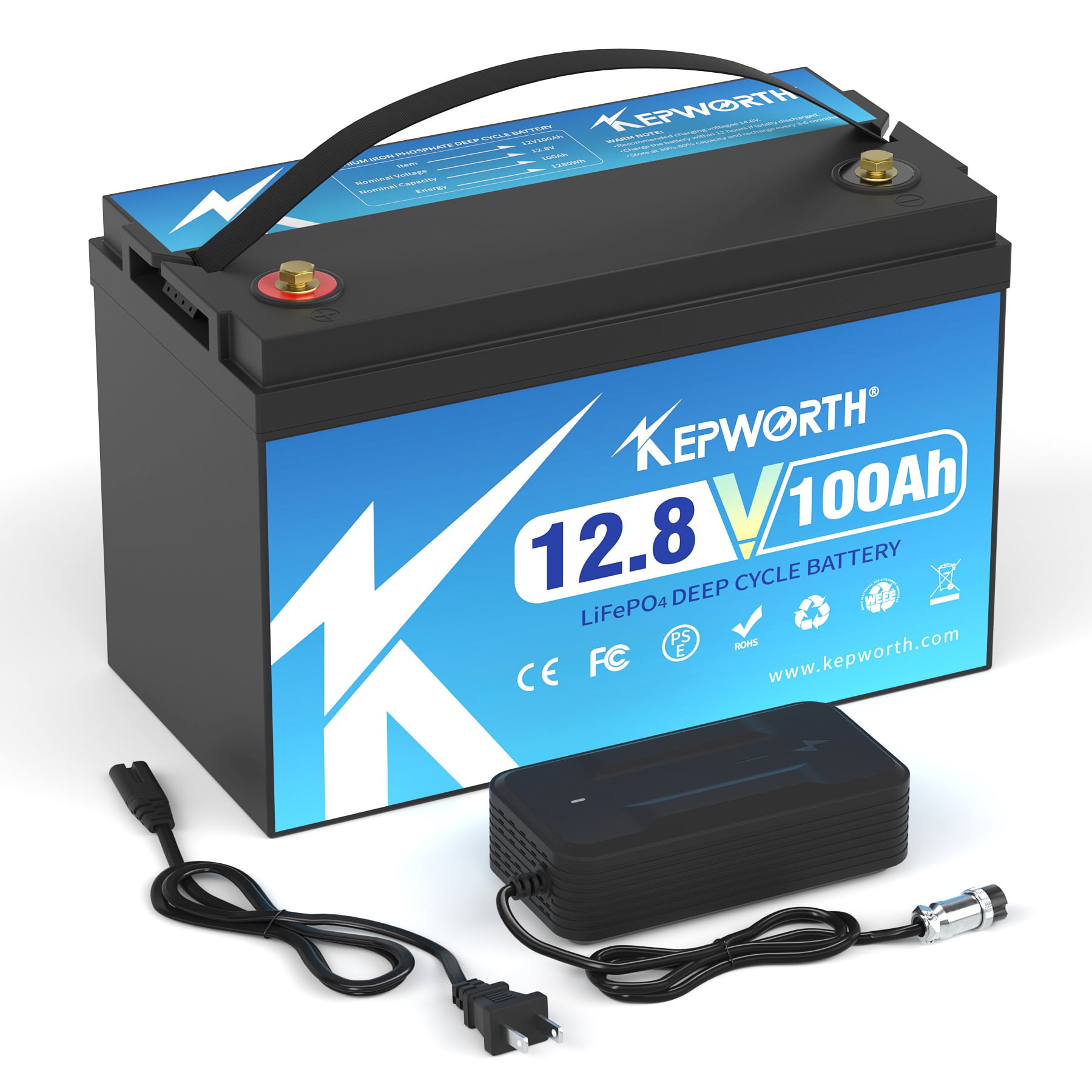 KEPWORTH 100Ah Power Battery with Charger for Golf Cart - Walmart.com