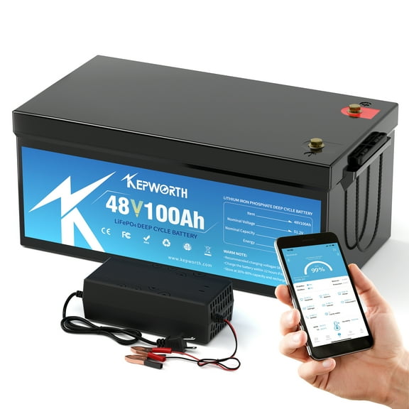KEPWORTH 48V LiFePO4 Battery 100Ah, Lithium Batteries with 200A BMS, Rechargeable Deep Cycle, widely used for Trolling Motor, Marine, Camper, RV, Solar Power, Off Grid, Lawn Mower