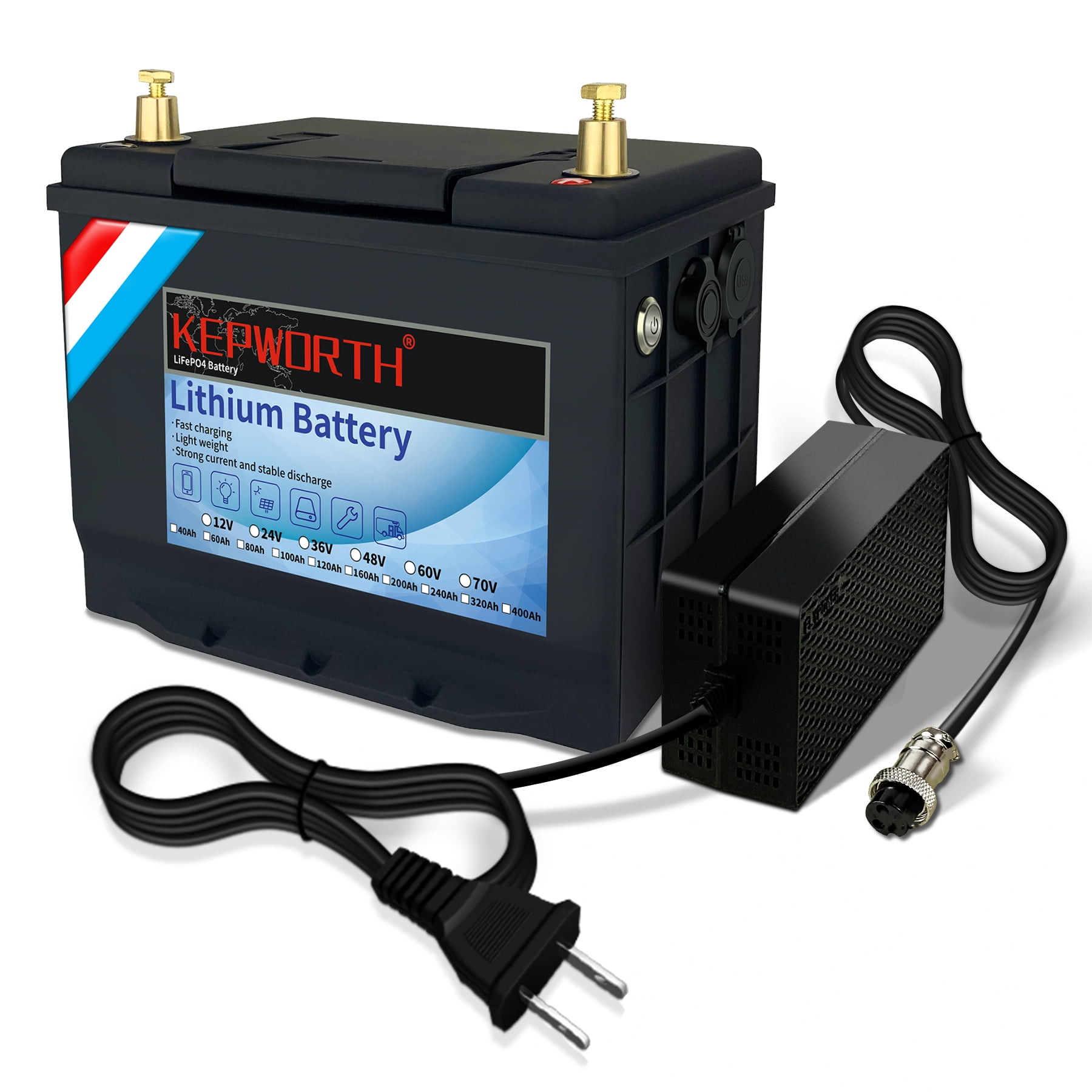  KEPWORTH 12V 60Ah LiFePO4 Battery Deep Cycle Lithium Iron  Phosphate Battery Built-in BMS Lightweight Maintenance-Free Perfect for  RV/Camping, Solar/Backup Power,Trolling,Motor/5-Years Warranty : Automotive