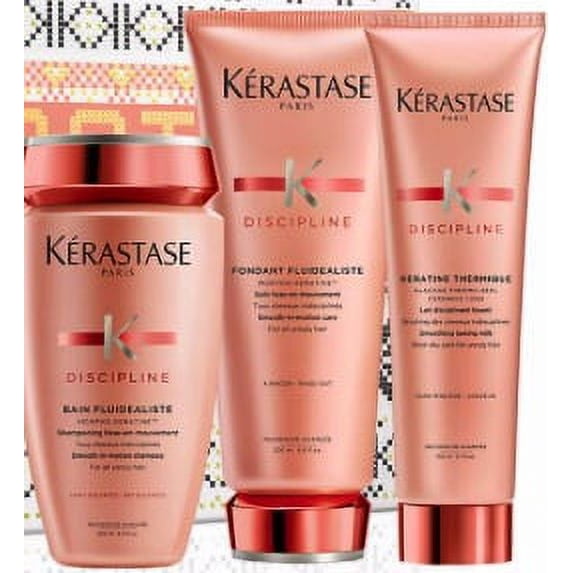 KERASTASE Discipline Luxury Set For Smooth Frizz-Free Hair (shampoo 8.5 oz, conditioner 6.8 oz & heat protectant 5.1oz)