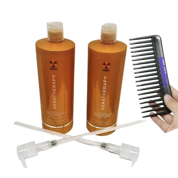 KERATHERAPY Keratin Infused COLOR PROTECT Shampoo Conditioner LITER DUO + PUMPS+OneGoodShop/COMB BRUSH