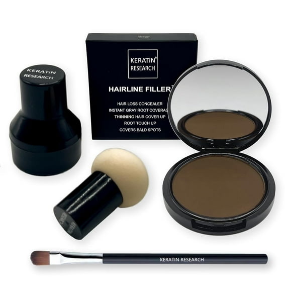 KERATIN RESEARCH Hairline Filler Unisex Mineral Powder Root Touch-Up Hair loss Concealer Scalp & Beard Bald Patch Coverage Fibers for Thinning Hair Waterproof Organic Natural look (MEDIUM BROWN, XL)