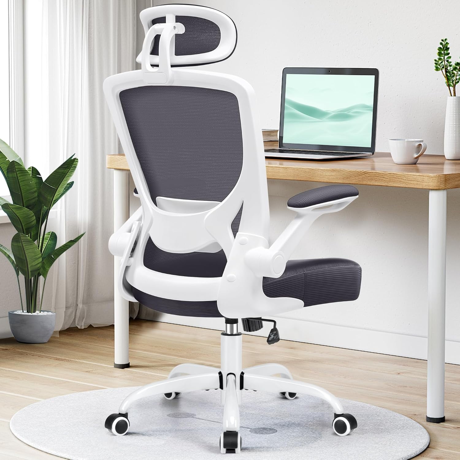 KERDOM Modern Ergonomic Office Chair, Lumbar Support with Headrest ...