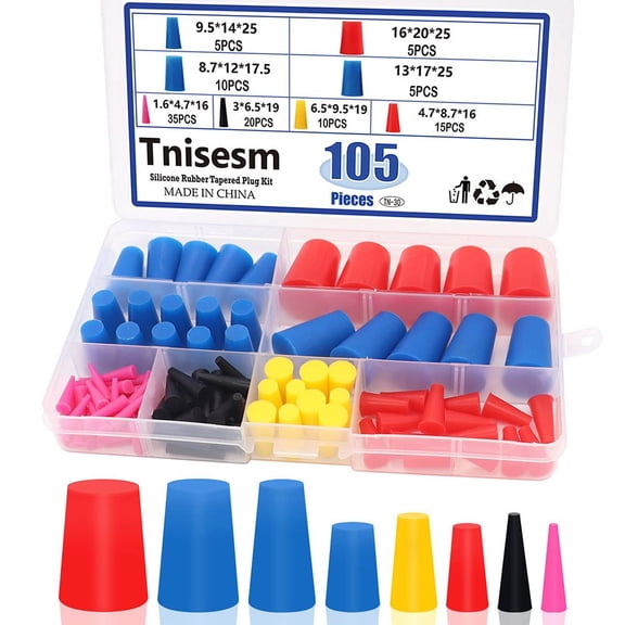 KERISTE 105Pcs High Temp Masking Plugs Powder Coating Silicone Cone Plugs Assortment Kit