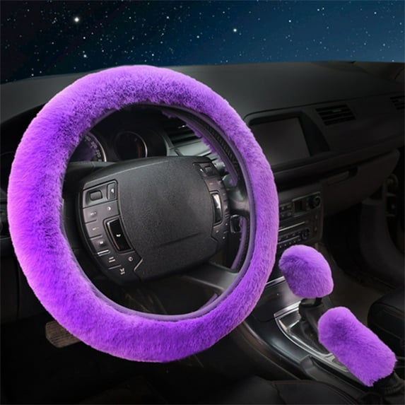 KERISTE 3pcs/set Fur Fluffy Thick Auto Car Steering Wheel Plush Cover Soft Wool Winter