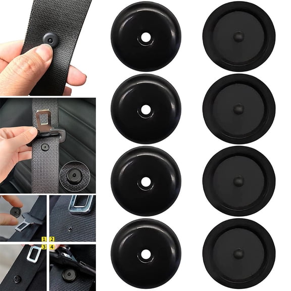 KERISTE 4 Pairs Seat Belt Button Buckle Stop - Universal Fit Stopper Kit Black