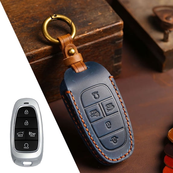KERISTE Leather Case for Hyundai Santa Cruz 2022 on 5 Buttons Keyless Remote Blue