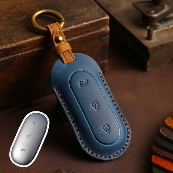 KERISTE Leather Remote Key Fob Cover for Leading Ideal Li Auto L9 2022 Blue