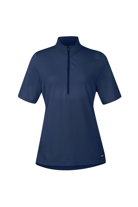 Adult Female Ice Fil Lite Solid Short Sleeve Riding Shirt, Color: Navy, Size: XL