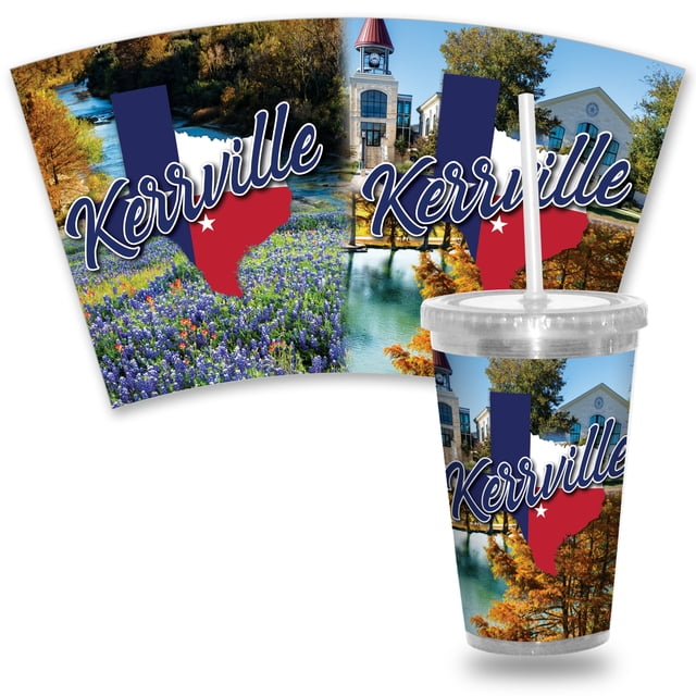 KERRVILLE TEXAS 16OZ CLEAR TUMBLER WITH STRAW