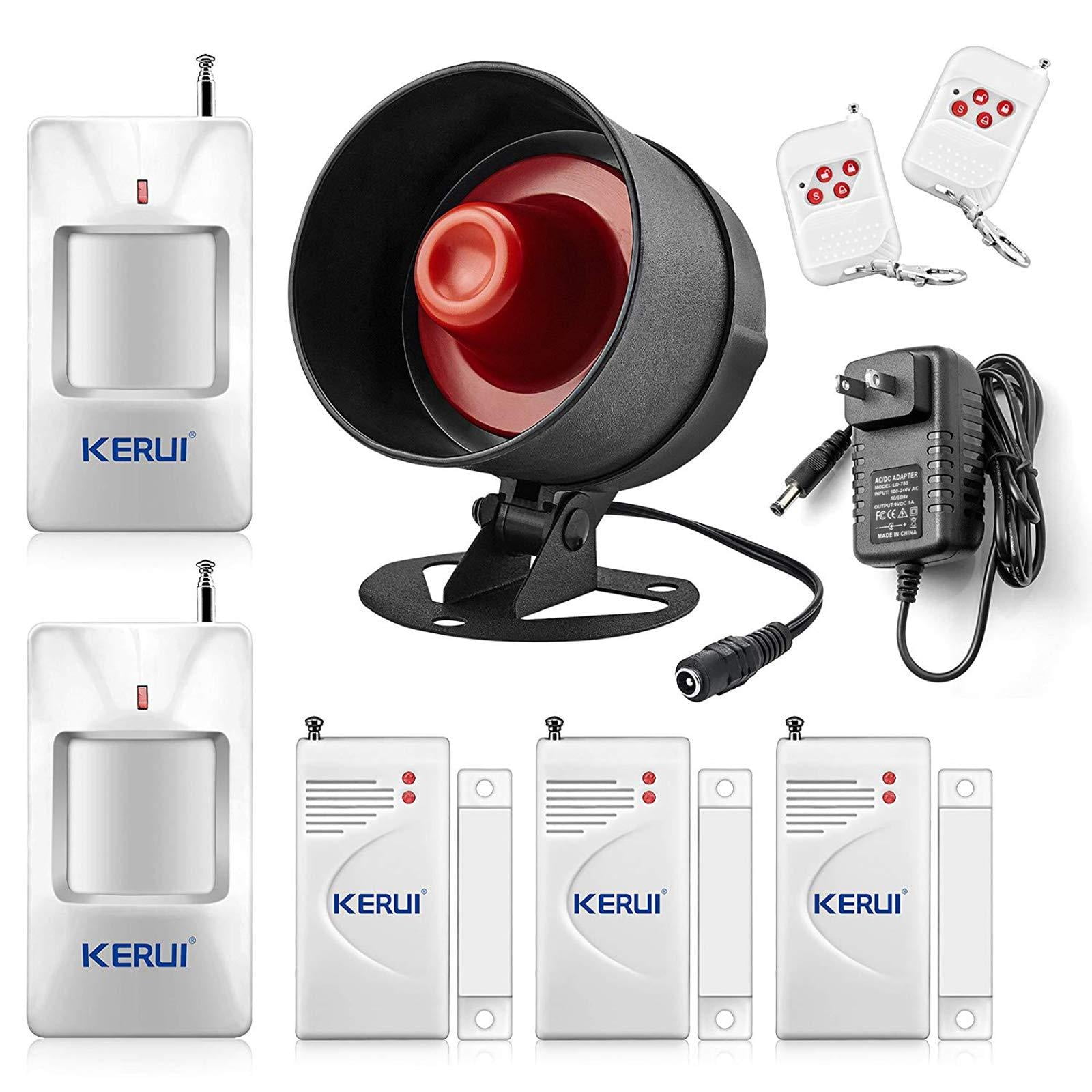 KERUI Upgraded Standalone Home Office Shop Security Alarm System Kit,Wireless Loud Indoor/Outdoor Weatherproof Siren Horn with Remote Control and Door Contact Sensor,Motion Sensor,Up to 11
