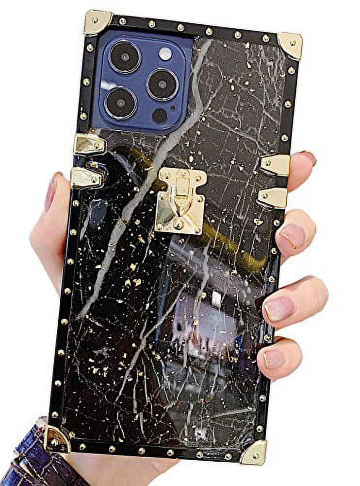 KERZZIL Luxury Square Marble Compatible with iPhone 12 Pro max Case,  Elegant Shiny Bling Golden Foil Phone Case,Protective Back Cover Cases  Design for Apple iPhone 12 6.7-inch(Black) 