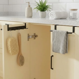 KES 2-Pack Over Cabinet Towel Rack with Towel Bar and 5 Hooks, No-Drill Over Door Towel Holder for Kitchen and Bathroom, Matte Black