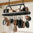 thumbnail image 1 of KES 48 Inch Large Ceiling Pot Rack with Lid Organizer, Oval Heavy Duty Hanging Pot Rack Ceiling Mount for Kitchen Over Island, Cast Iron Pan Hanger with 20 Hooks, Matte Black, 1 of 10