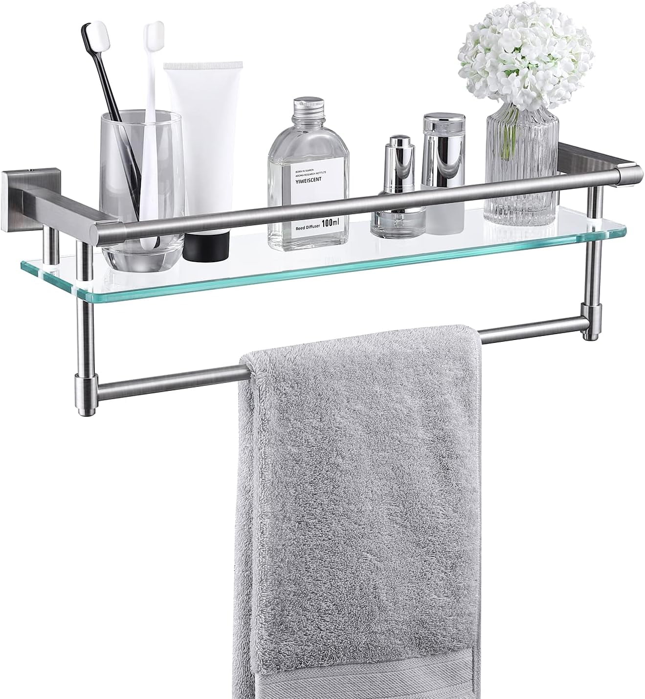 KES Bathroom Glass Shelf with Towel Bar and Rail 19.6 Inch x 5.9 Inch