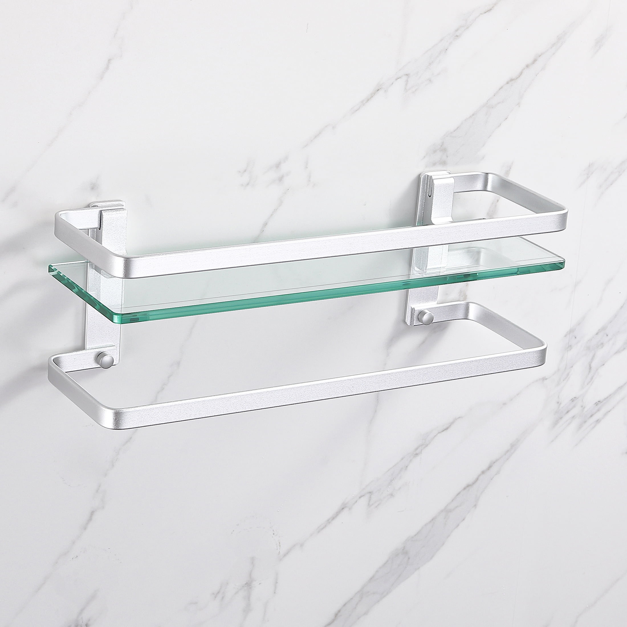 KES Bathroom Glass Vanity Shelf with Towel Bar Anodized Aluminum Wall Mount Shower Storage, 1