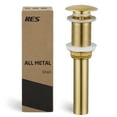 thumbnail image 1 of KES Bathroom Sink Drain Gold Pop Up Drain Stopper Without Overflow, Brushed Brass, 1 of 10