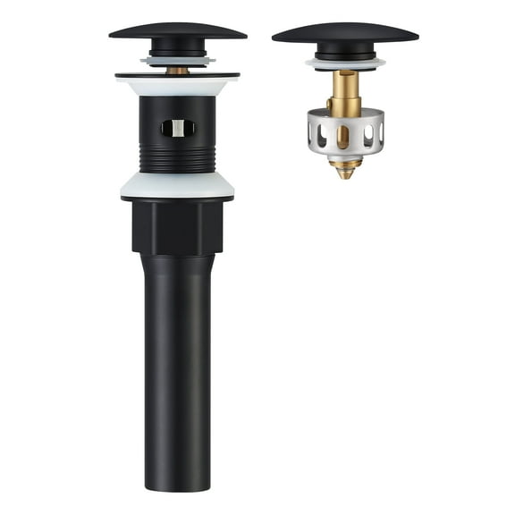 KES Bathroom Sink Drain, Pop Up Drain Stopper with Strainer Basket Hair Catcher, Matte Black