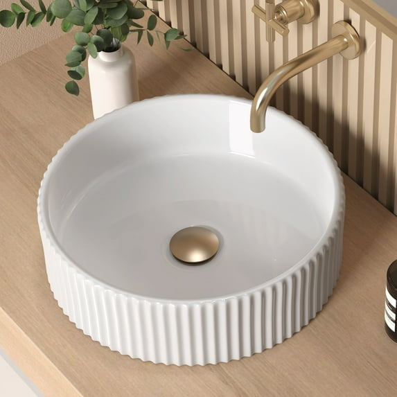 KES Bathroom Vessel Sink, 15.8 Inch White Vessel Sinks for Bathroom, Bowl Above Counter Sink, RV Sink Round Ceramic Countertop Sinks for Cabinet Lavatory Vanity