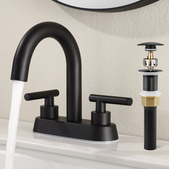 KES Black Bathroom Faucet 4 Inch Centerset Vanity Faucet cUPC Certified with Pop Up Drain Anti-Clog NO Overflow, WMBF001LFBKC1