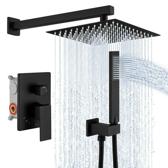 KES Black Shower Faucet Set, 10-Inch Rain Shower Head with Handheld Spray, Shower System Pressure Balance Wall Mounted (cUPC Certified Shower Valve Included), WMSY002F18BK