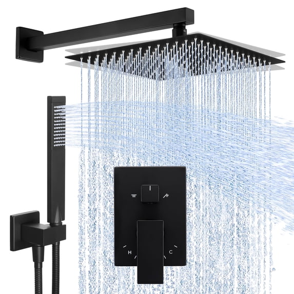 KES Black Shower Faucet, Shower Faucet Set Complete 12 Inch Rain Shower Head with Handheld Spray, Pressure Balance Shower System (cUPC Certified Shower Valve Included)
