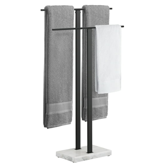 KES Black Standing Towel Rack, 2-Tier Towel Stand for Bathroom Freestanding with Marble Base, Upgrade Steady Design, SUS304 Stainless Steel, WMBTR003BK