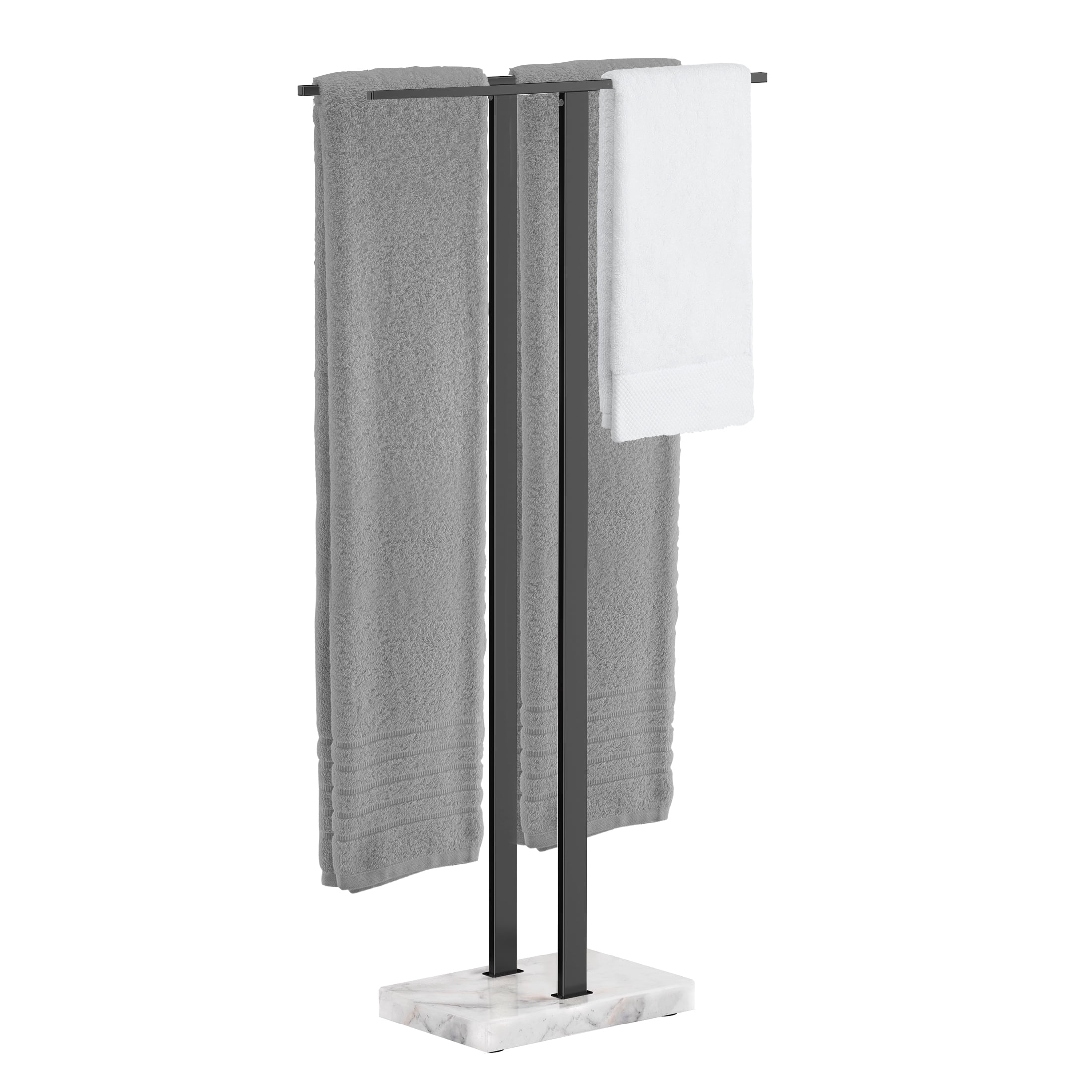 KES Black Standing Towel Rack, 37" H (Equal Height) Towel Stand with Marble Base, Free Standing Towel Racks for Bathroom Floor, 18/8 Stainless Steel, WMBTR005BK