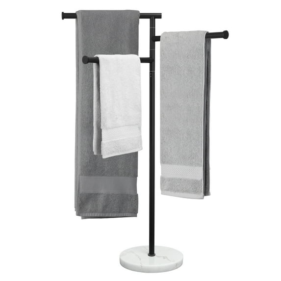 KES Black Towel Racks for Bathroom with Natural Marble Base, 40 Inch Free Standing Pool Towel Rack Outdoor 18/8 Stainless Steel 3 Swivel Bars