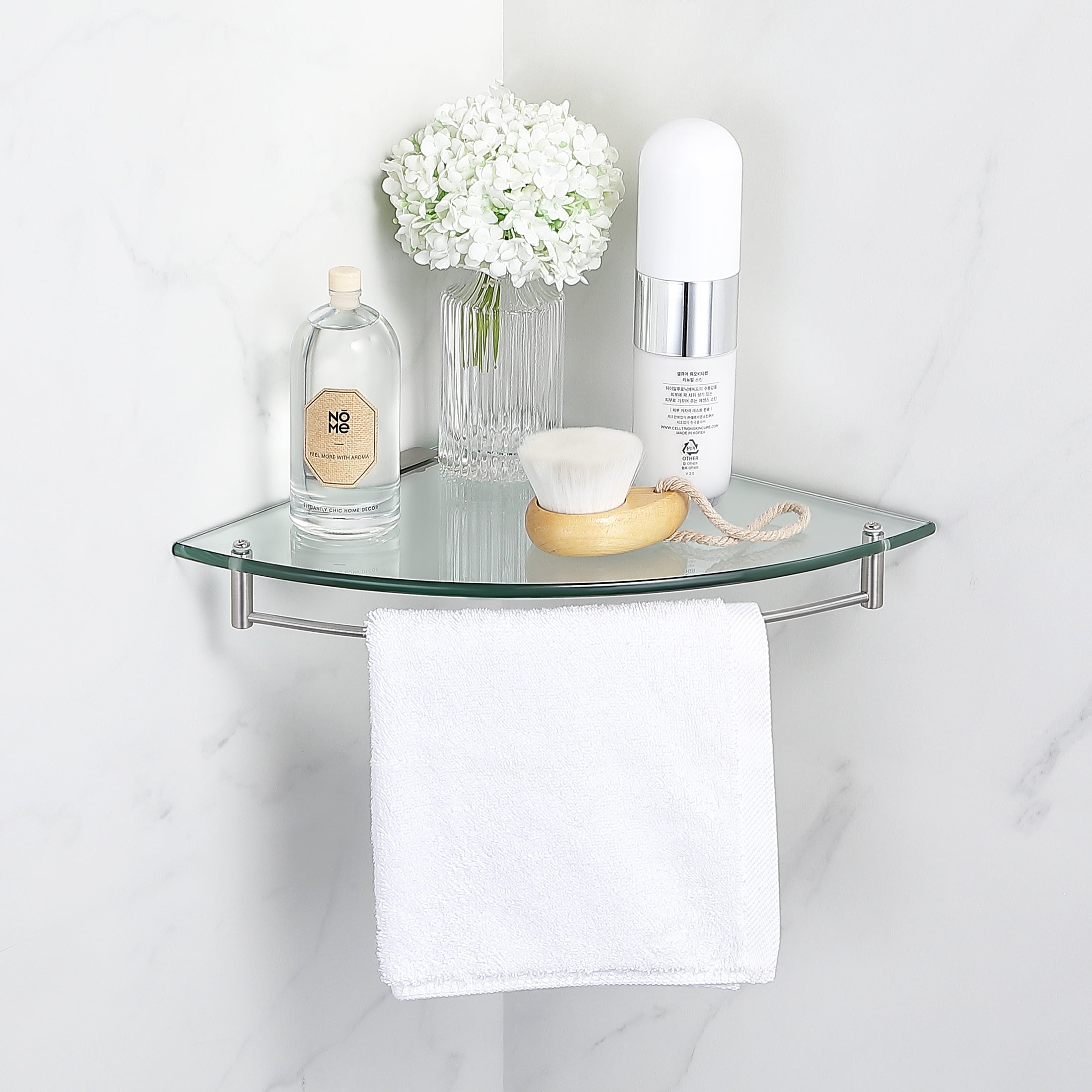 KES Brushed 7MM-Thick Tempered Glass Floating Corner Shelf for Bathroom ...