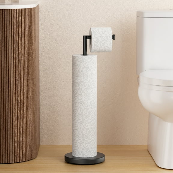 KES Extra High Toilet Paper Holder Stand with Weighted Base for 6 Rolls, 25" H Black Free Standing Toilet Paper Holder with Reverse 18/8 Stainless Steel